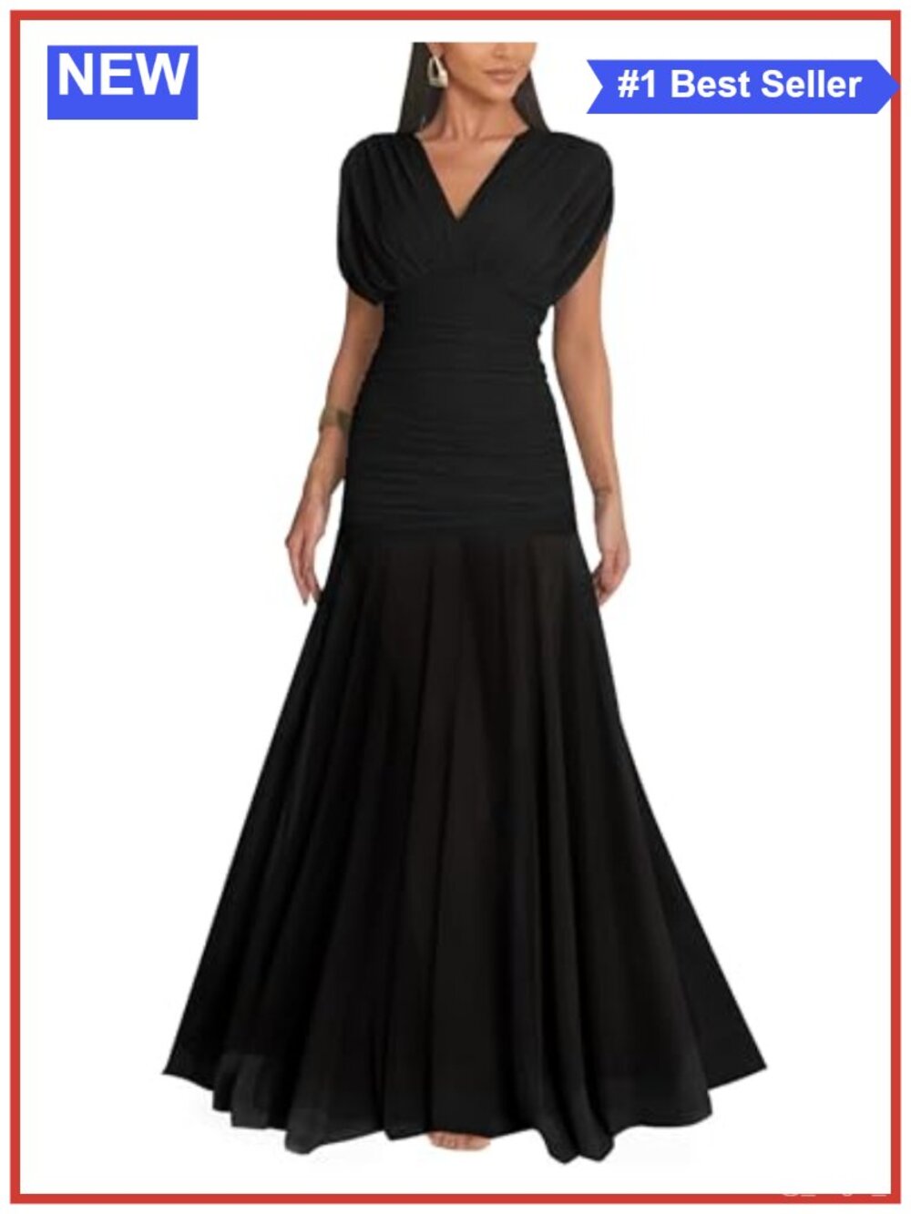 Elegant V Neck Bodycon Ruched Tulle Maxi Formal Dress